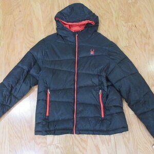 Spyder Mens Winter Hooded Insulated Puffer Jacket Parka Black Large ~~NWT~~